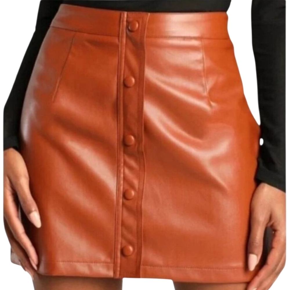 Lulus Most Fab Brown Vegan Leather Mini Skirt NWT